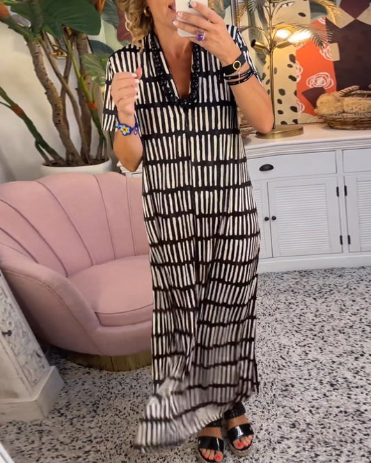 Maxi abito casual stampato con maniche corte